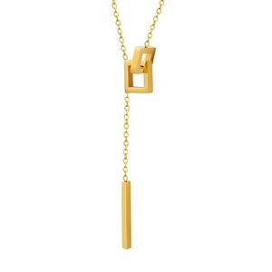 18K Gold Plated Women's Dual Interlocking Square Charm Dangle Necklace Harmony